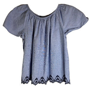 Crown & Ivy Kids‎ Top Girl's Size L Blue with Embroidered Hem